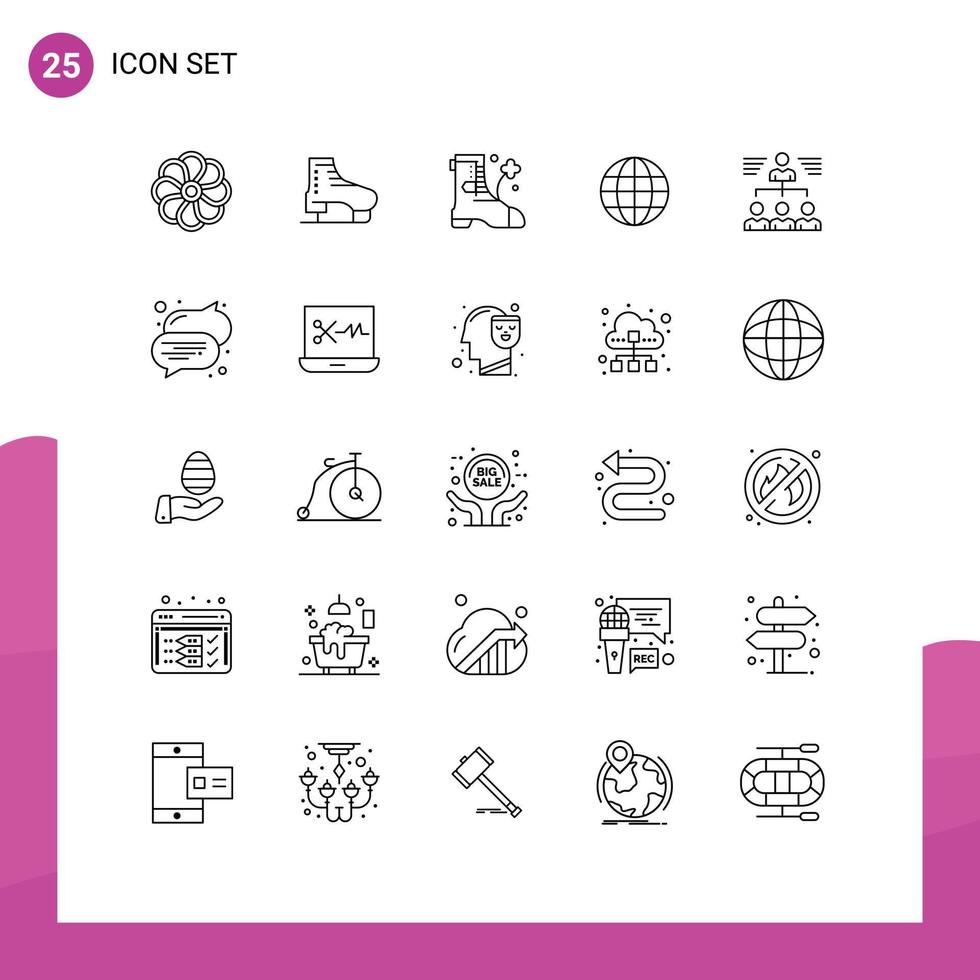 Line Pack of 25 Universal Symbols of team ineternet skating map world Editable Vector Design Elements