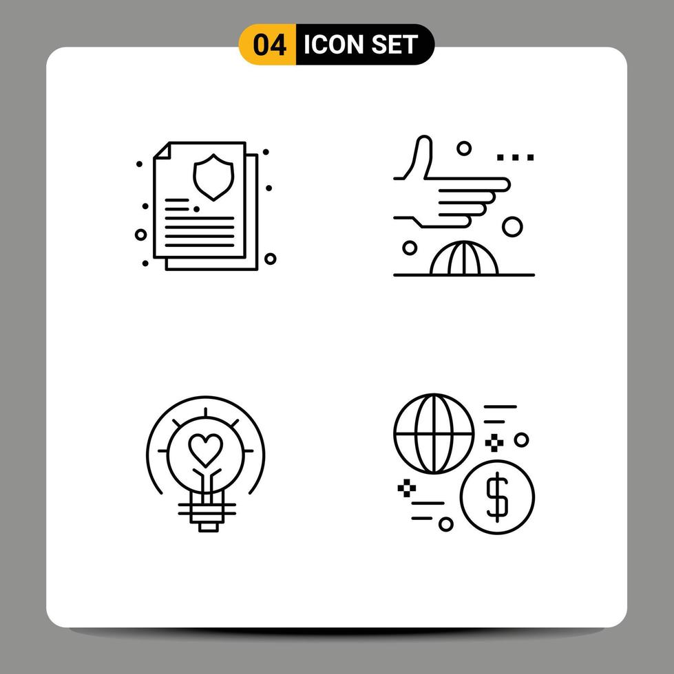 Pack of 4 Modern Filledline Flat Colors Signs and Symbols for Web Print Media such as guarantee valentine agreement handshake light bulb Editable Vector Design Elements