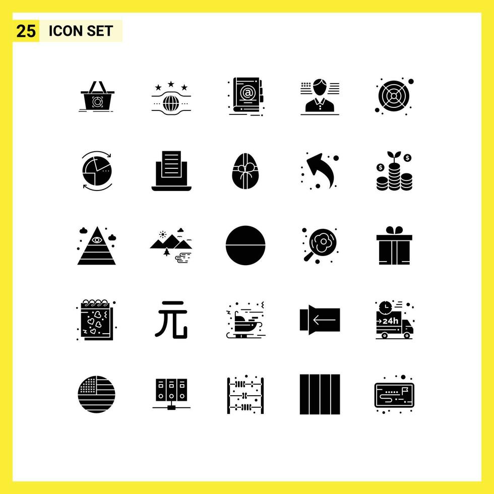 25 Universal Solid Glyph Signs Symbols of data cooler address computer american Editable Vector Design Elements