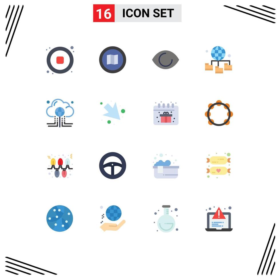 16 Universal Flat Color Signs Symbols of cloud technology maps connection vision Editable Pack of Creative Vector Design Elements