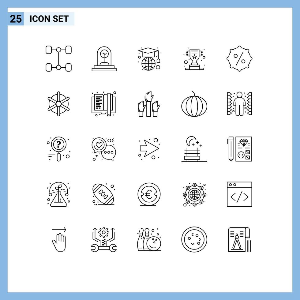 Set of 25 Modern UI Icons Symbols Signs for boat price geography discount trophy Editable Vector Design Elements
