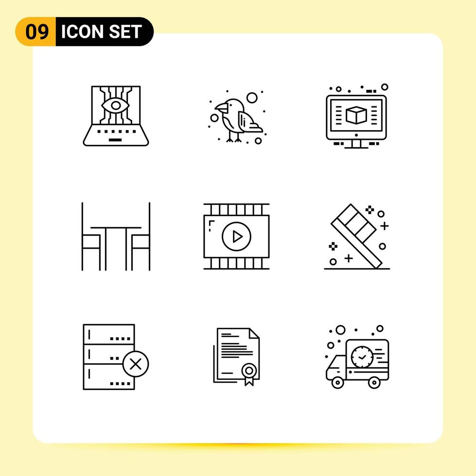 Stock Vector Icon Pack of 9 Line Signs and Symbols for table furniture wild desk render Editable Vector Design Elements
