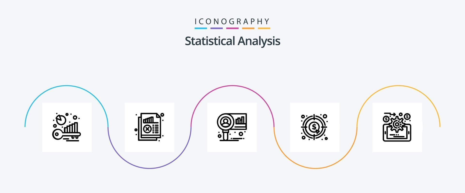 Statistical Analysis Line 5 Icon Pack Including money. dollar. statistics. currency. research vector