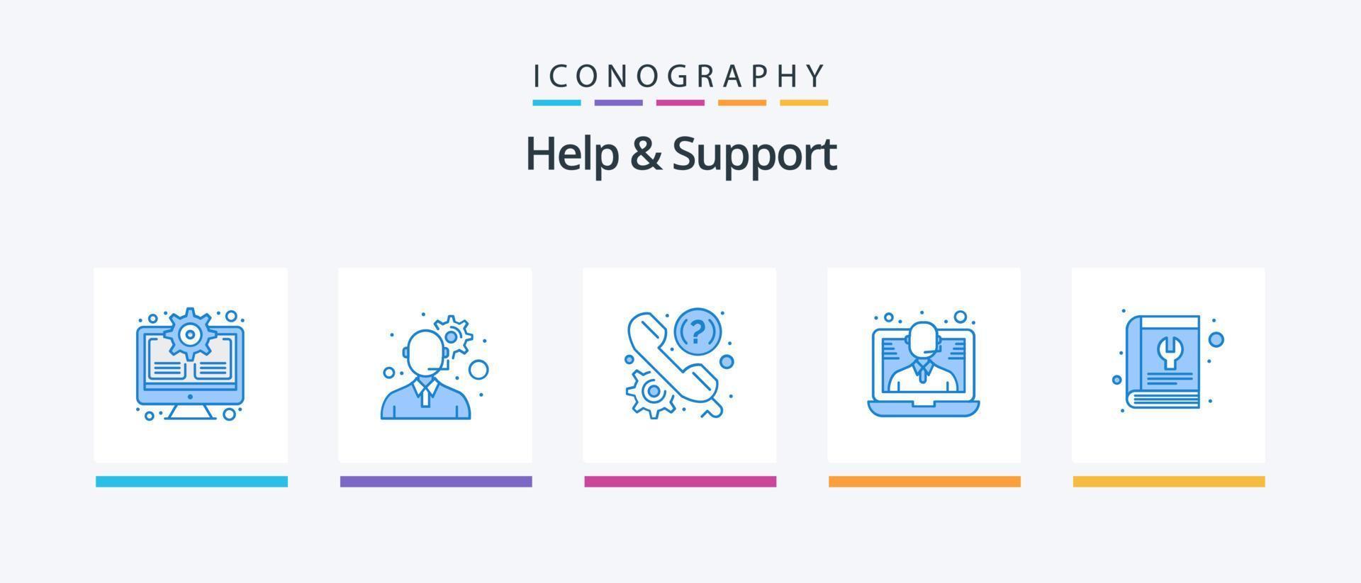 Help And Support Blue 5 Icon Pack Including manual. call. faq. support. conference. Creative Icons Design vector