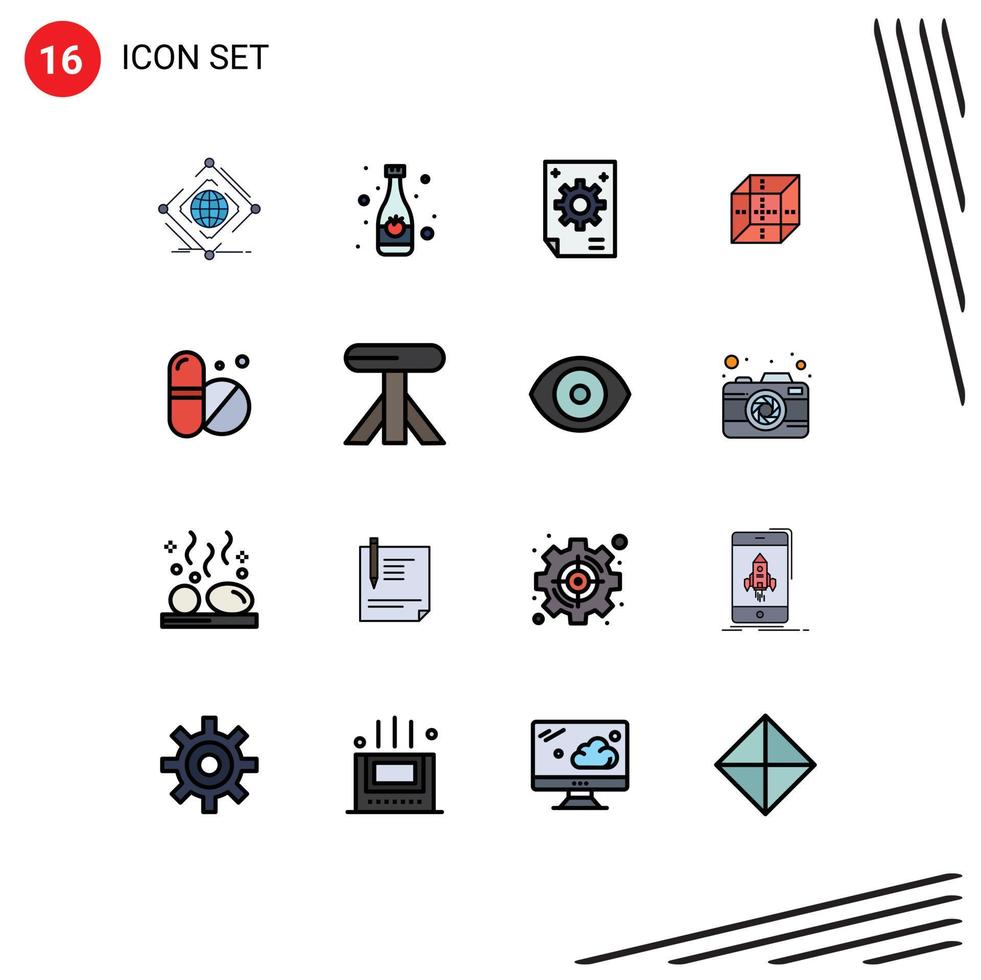 User Interface Pack of 16 Basic Flat Color Filled Lines of shepping delivrey soft drink box creative Editable Creative Vector Design Elements