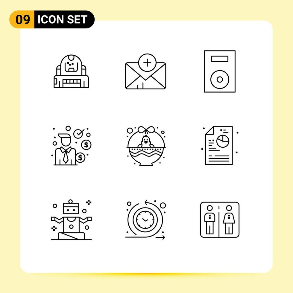 9 Universal Outlines Set for Web and Mobile Applications basket investor devices investment turntable Editable Vector Design Elements