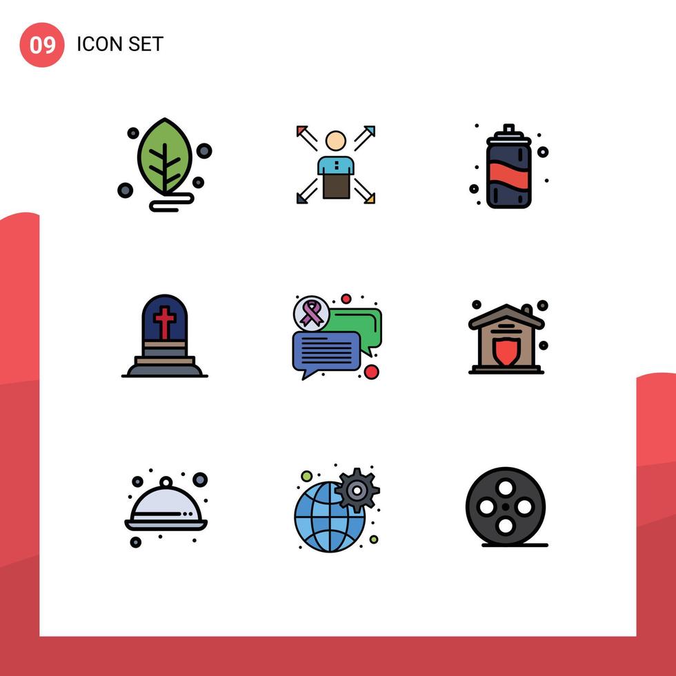 Stock Vector Icon Pack of 9 Line Signs and Symbols for rip grave human death water Editable Vector Design Elements