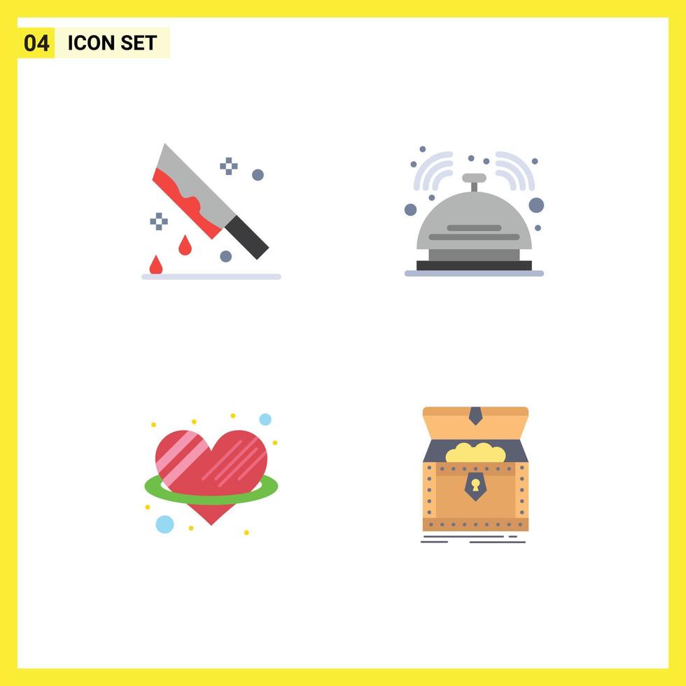 4 Thematic Vector Flat Icons and Editable Symbols of blood service knife butler heart Editable Vector Design Elements