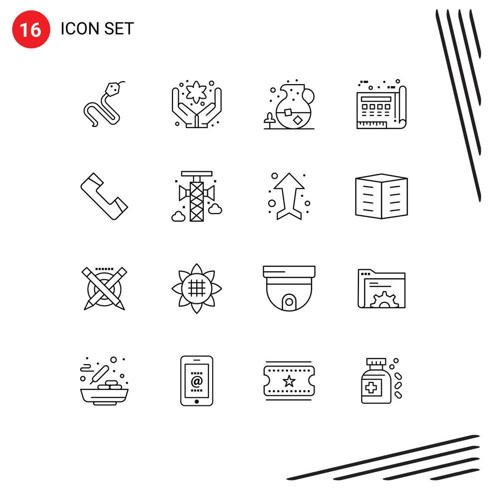 Set of 16 Vector Outlines on Grid for contact print tea paper document Editable Vector Design Elements