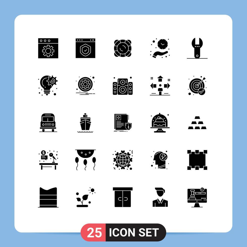 Set of 25 Modern UI Icons Symbols Signs for control time protection hold clock Editable Vector Design Elements