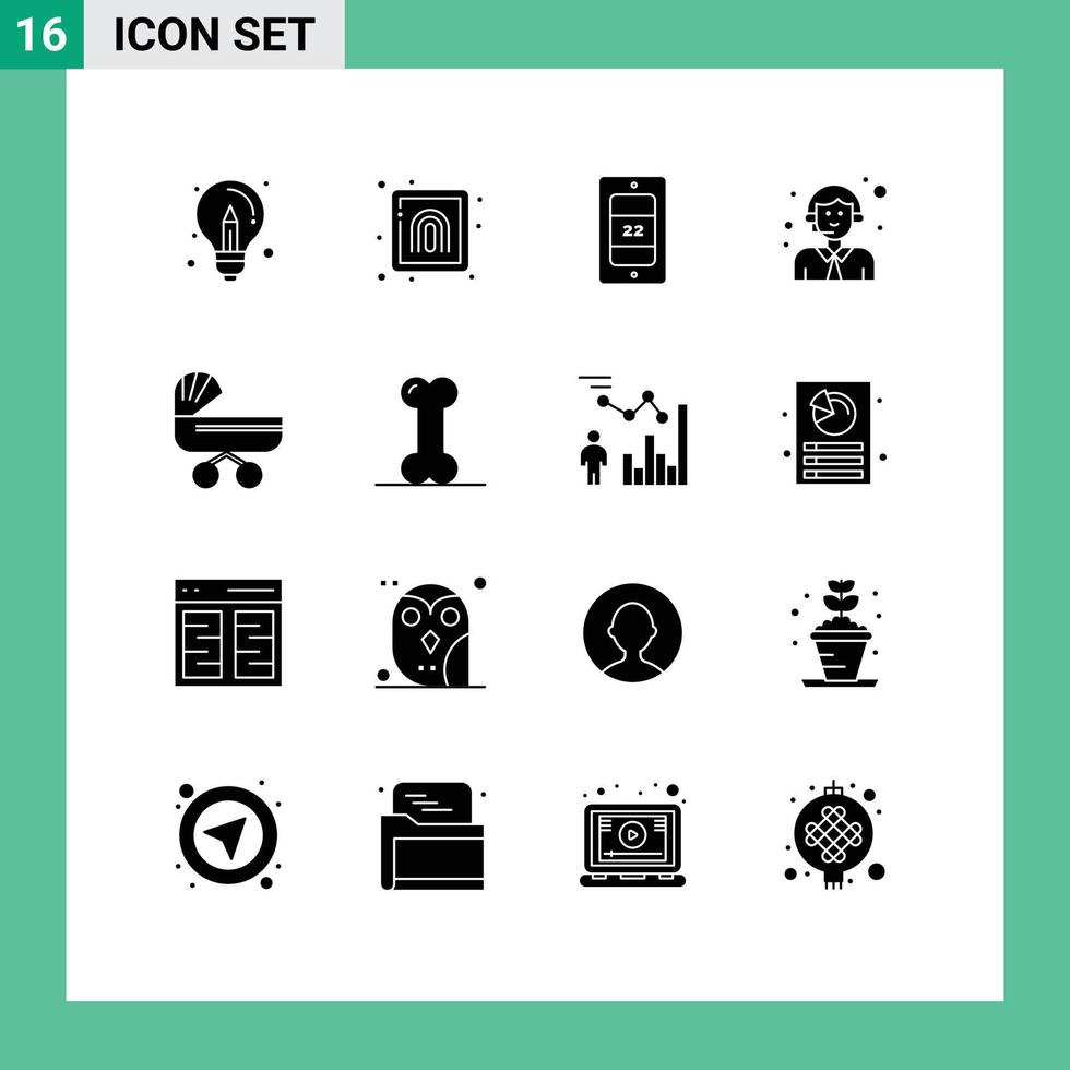 16 Thematic Vector Solid Glyphs and Editable Symbols of baby service security logistic customer Editable Vector Design Elements