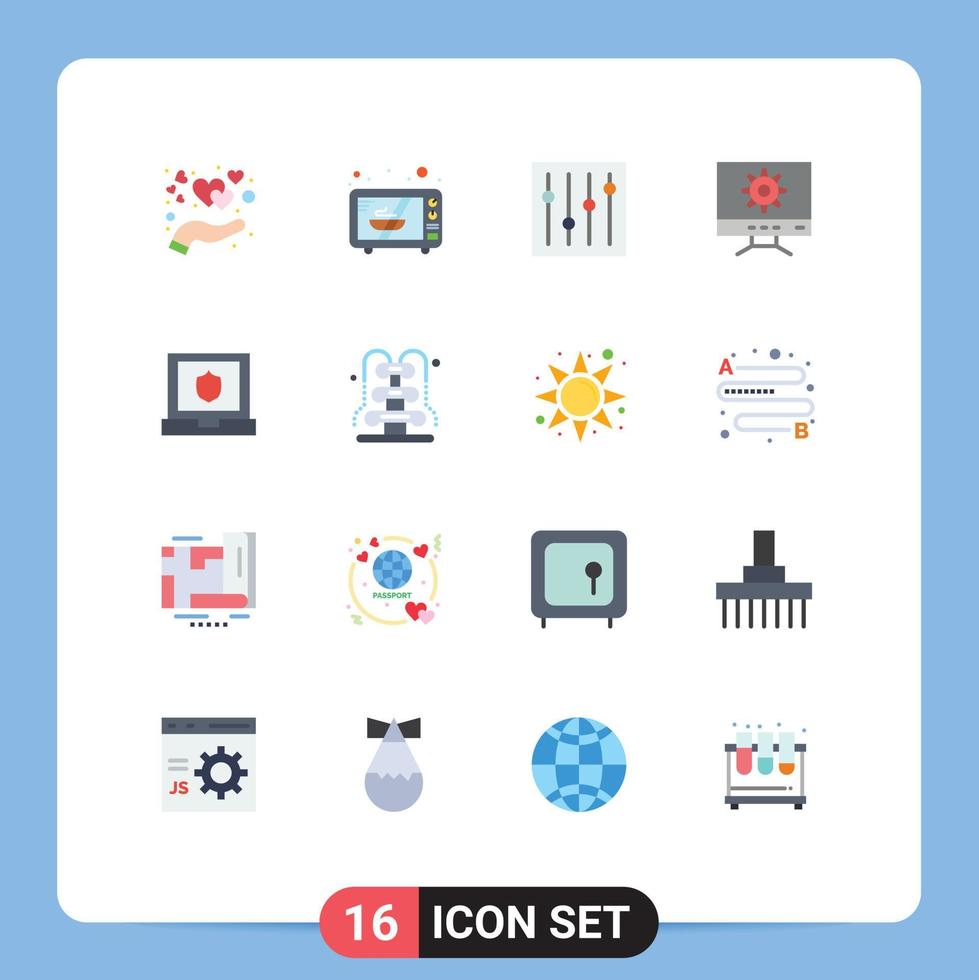 conjunto de colores planos de interfaz móvil de 16 pictogramas de opciones de escudo de parque diseño de seguridad paquete editable de elementos creativos de diseño de vectores