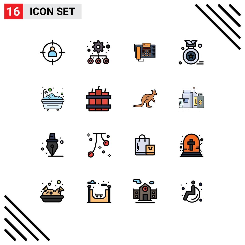 grupo de símbolos de iconos universales de 16 líneas llenas de colores planos modernos de medalla de baño insignia de premio de teléfono contacto elementos de diseño de vectores creativos editables