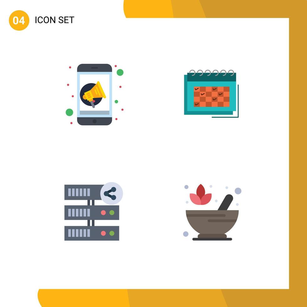 grupo de 4 iconos planos modernos establecidos para la fecha del orador del programa de publicidad que aloja elementos de diseño de vectores editables