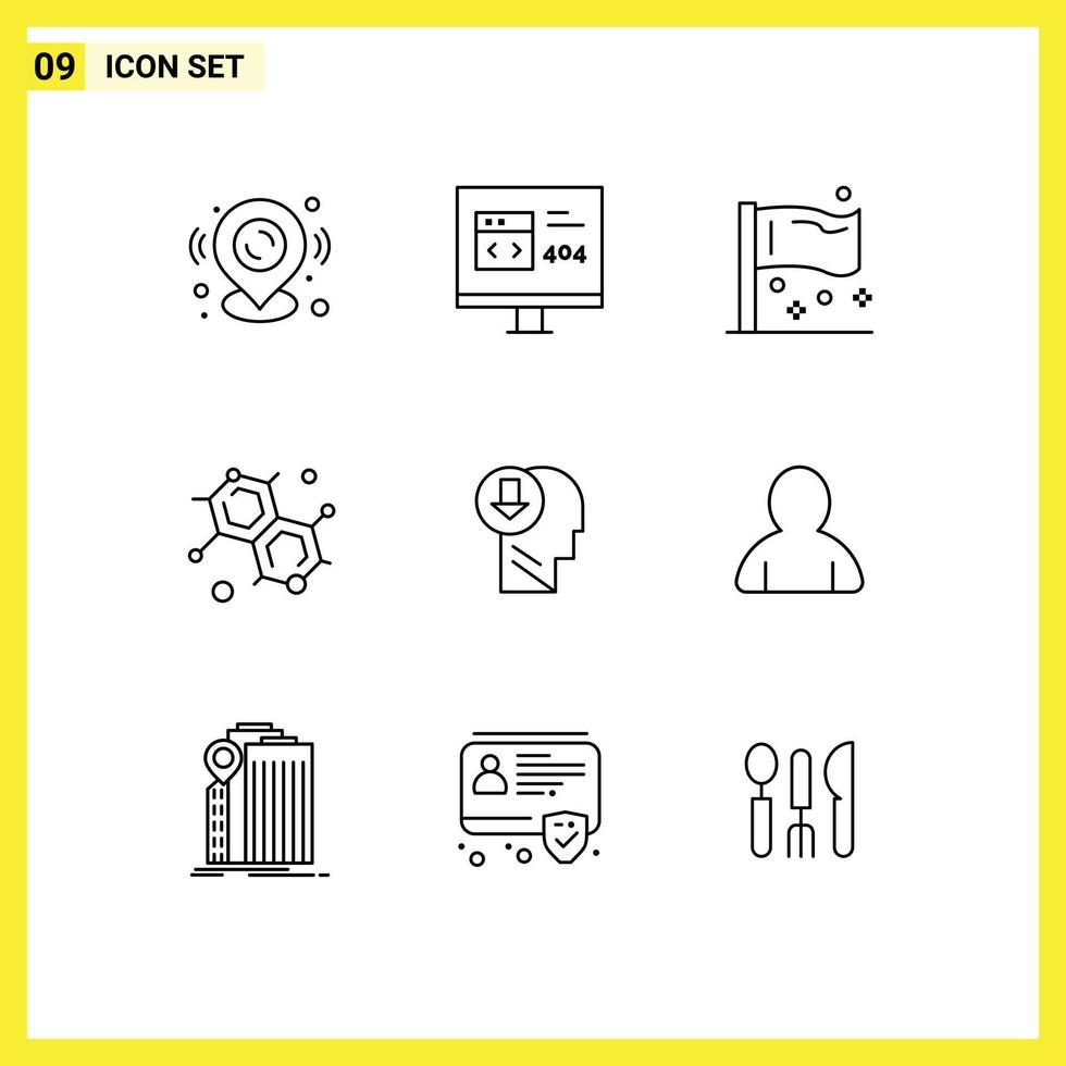 Set of 9 Modern UI Icons Symbols Signs for arrow molecular error chemist global Editable Vector Design Elements