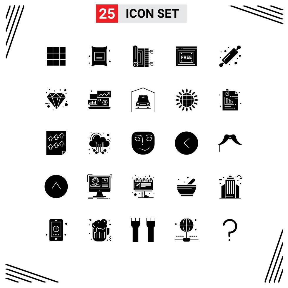 Mobile Interface Solid Glyph Set of 25 Pictograms of baking free praying tecnology free access Editable Vector Design Elements