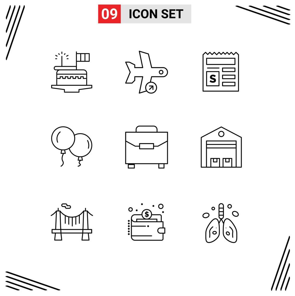 Group of 9 Modern Outlines Set for digital fly take baloons document Editable Vector Design Elements