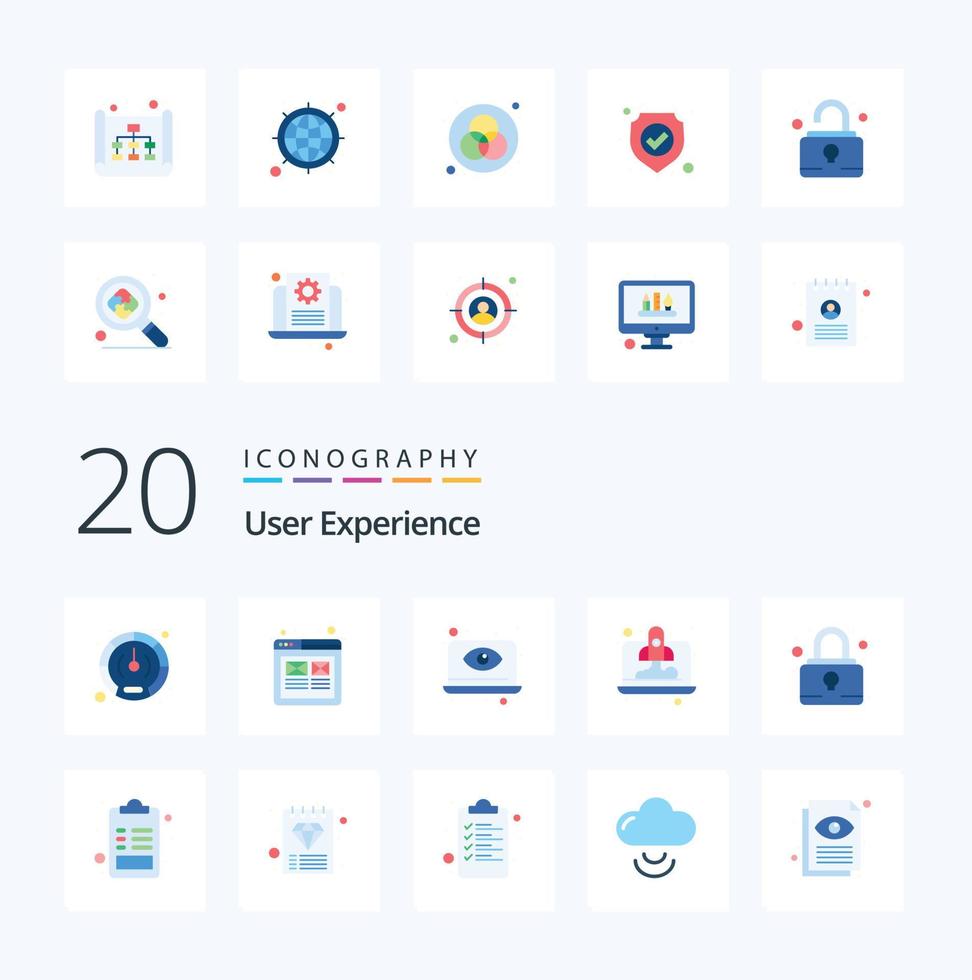 20 User Experience Flat Color icon Pack like pad lock rocket ux computer eye vector