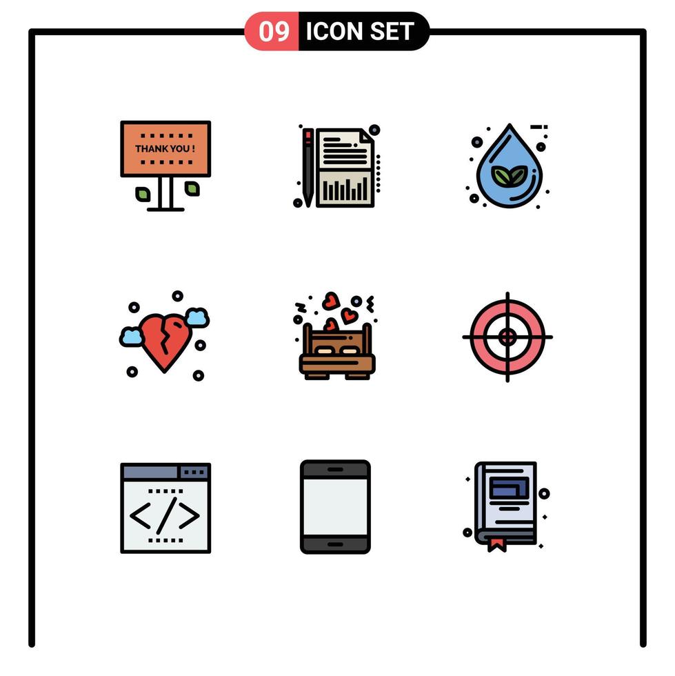 9 User Interface Filledline Flat Color Pack of modern Signs and Symbols of sic broken sheet break ecology Editable Vector Design Elements