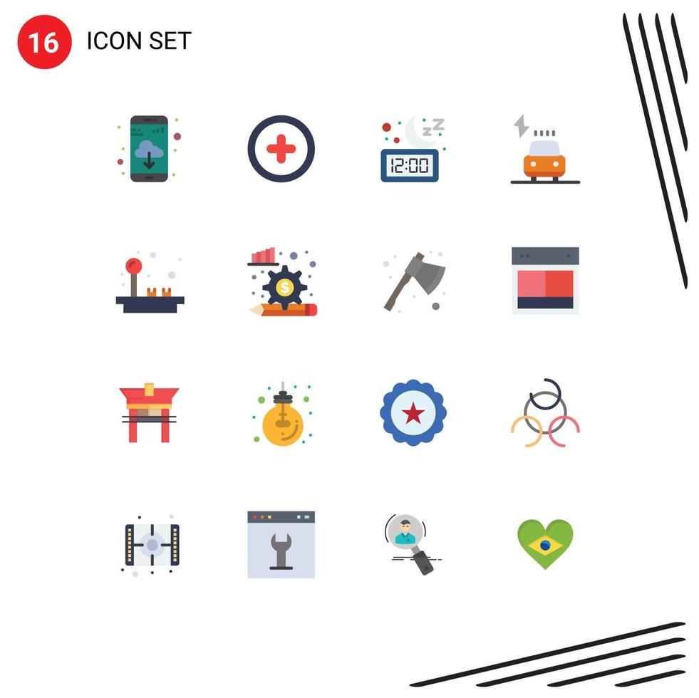 Flat Color Pack of 16 Universal Symbols of game joystick night power charge Editable Pack of Creative Vector Design Elements