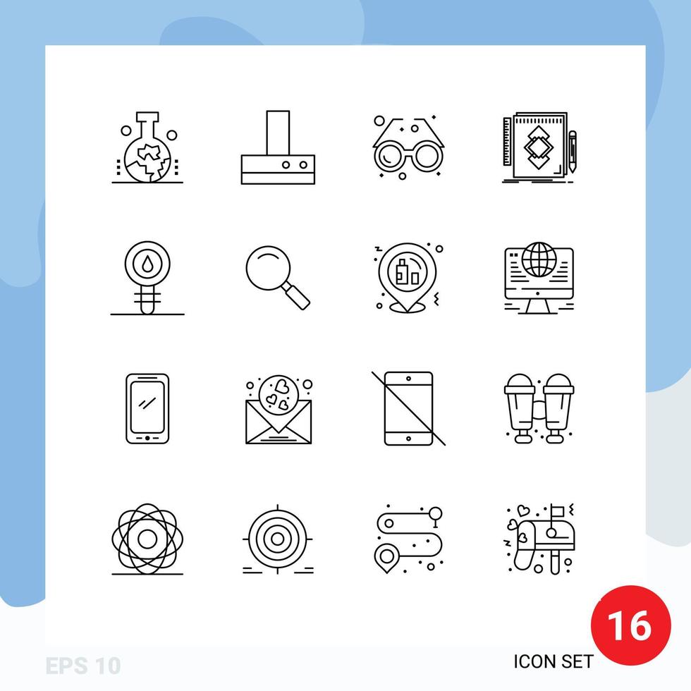 16 User Interface Outline Pack of modern Signs and Symbols of biochemistry draw beach identity design Editable Vector Design Elements