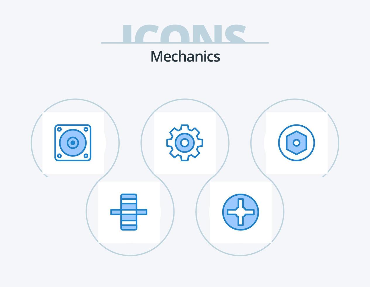 Mecánica icono azul paquete 5 diseño de iconos. . . mecánico. tornillo. interno vector