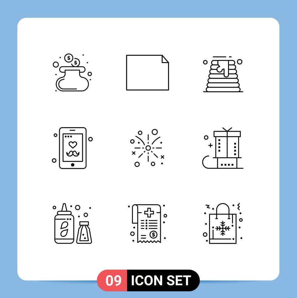 9 Universal Outline Signs Symbols of holiday fire wedding fire work fathers day Editable Vector Design Elements