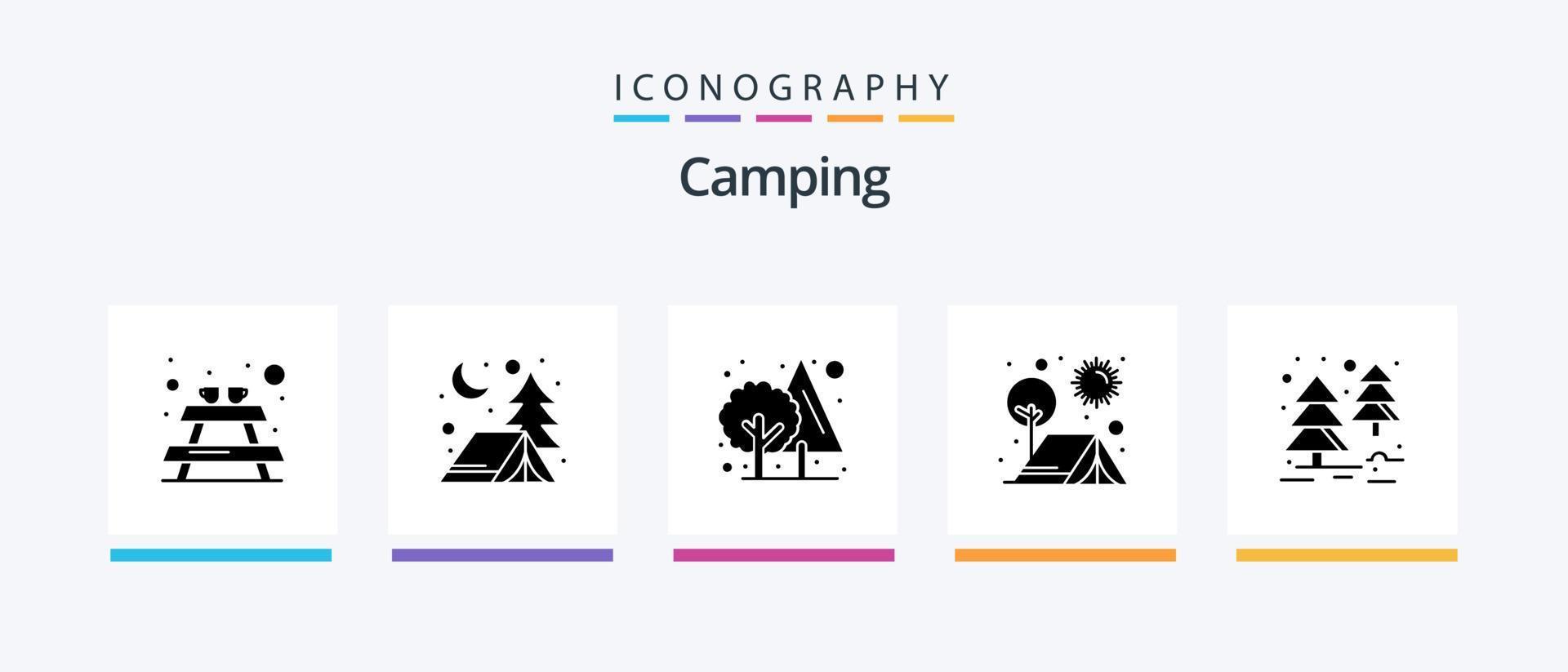 Camping Glyph 5 Icon Pack Including tree. forest. tree. sun. outdoor. Creative Icons Design vector