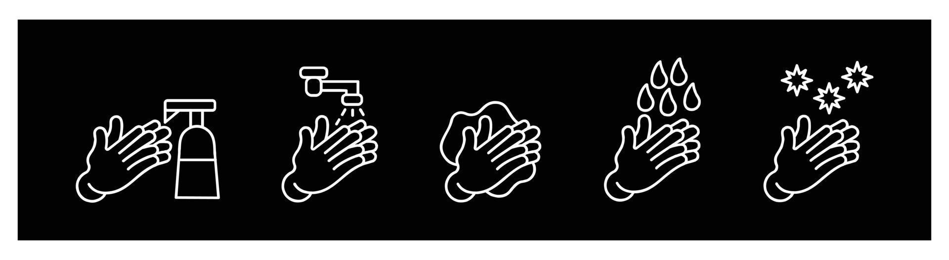icons set Hand washing , Black vector and line icon vector illustration hand wash on black background