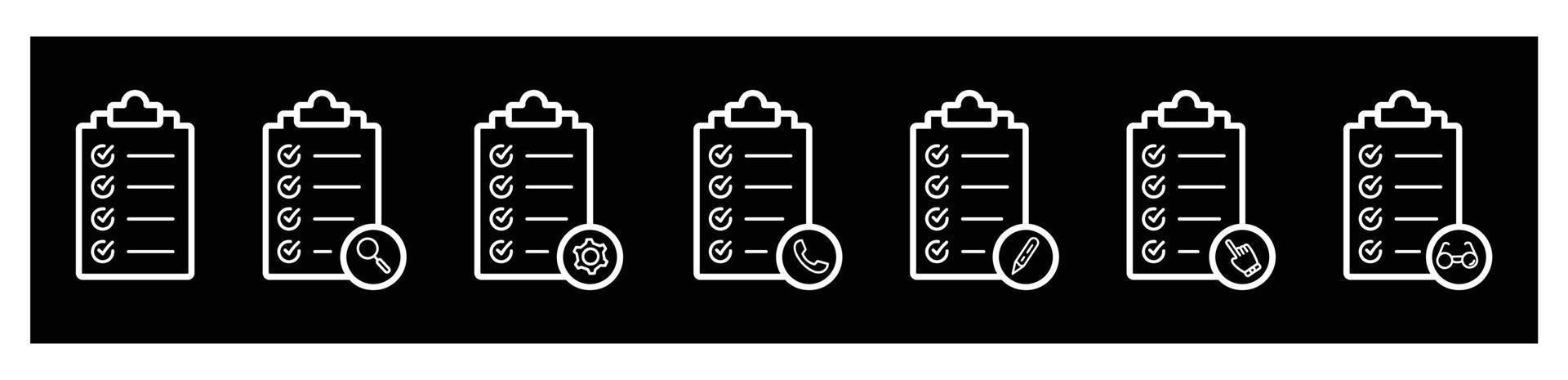 conjunto de iconos de portapapeles de lista de verificación. Lista de verificación de signos de calidad formulario de icono de línea plana sobre fondo blanco, ilustración vectorial vector