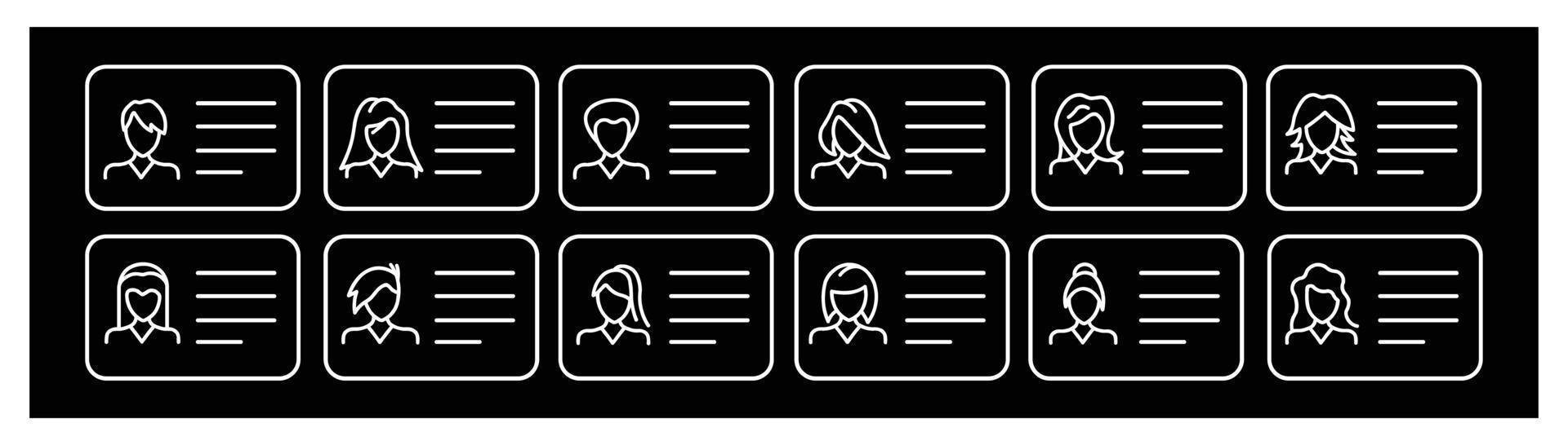 conjunto de iconos de tarjeta de identificación, símbolo de tarjeta de identificación de licencia de conducir, ilustración de vector de identidad en el concepto de negocio de licencia de conducir