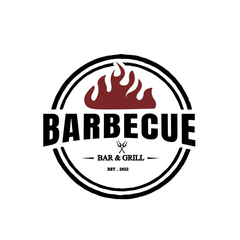 Barbecue vintage logo concept. grill with fire flame stamp template. Vector illustration