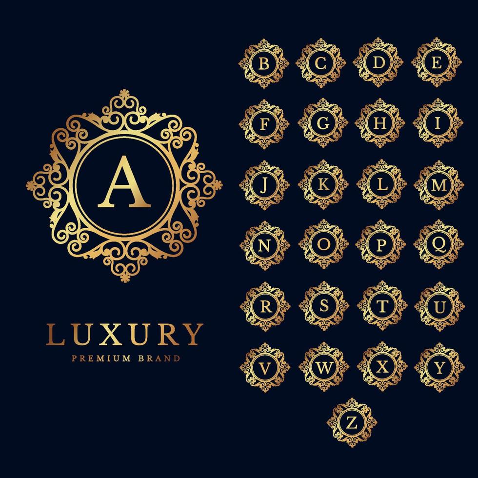 Luxury logo alphabet crest template design vector illustration. brand vintage vignette ornaments