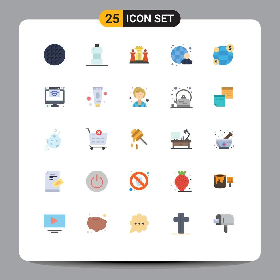 Flat Color Pack of 25 Universal Symbols of global human chess globe technology Editable Vector Design Elements