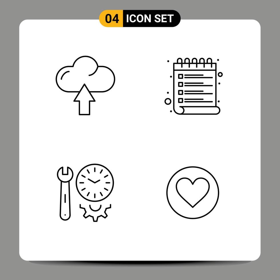 4 Line concept for Websites Mobile and Apps cloud options upload wish settings Editable Vector Design Elements