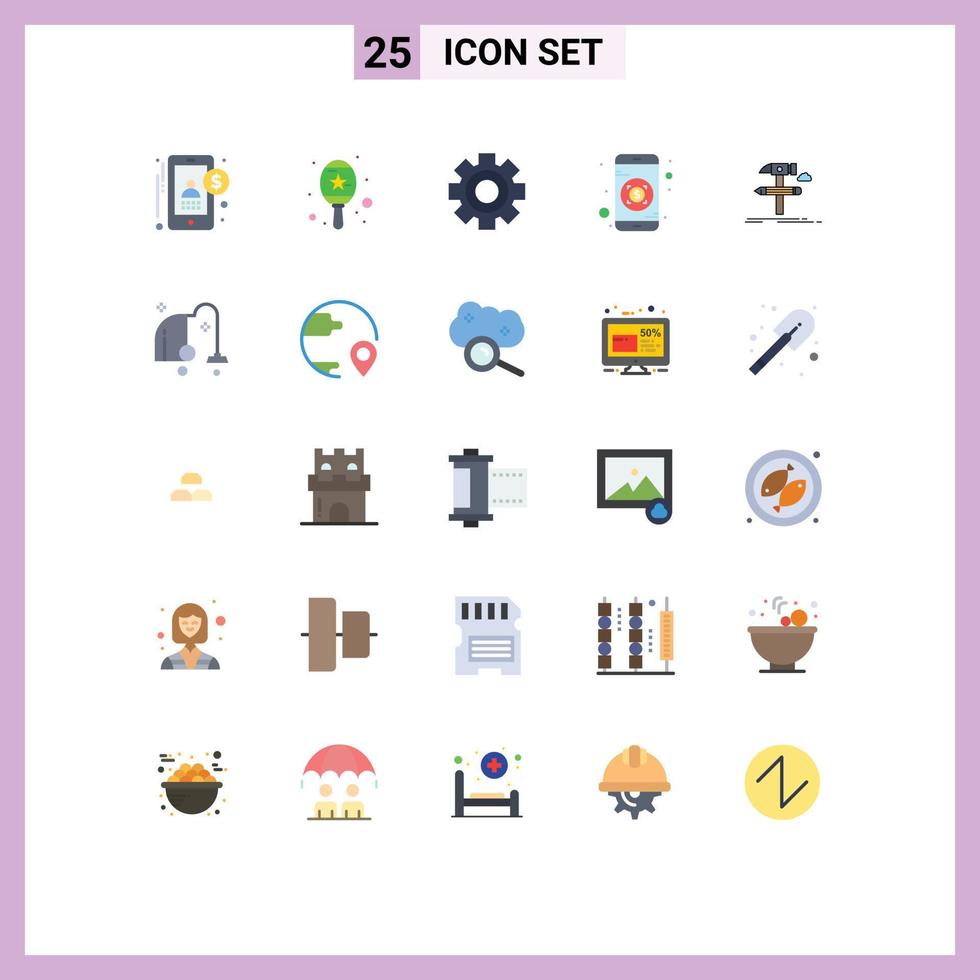 Pictogram Set of 25 Simple Flat Colors of tool design gear build investment Editable Vector Design Elements