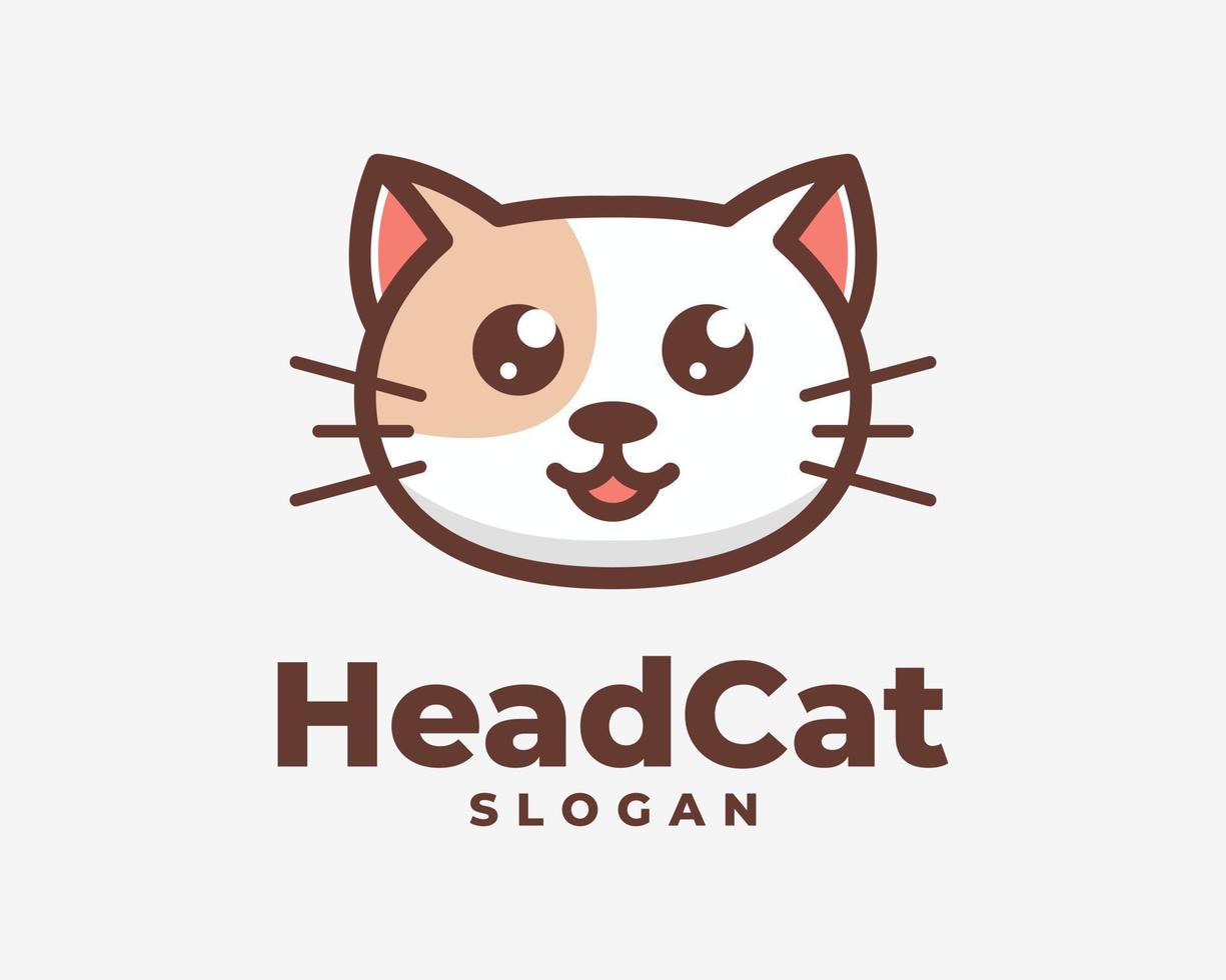 Head Cat Kitten Kitty Meow Adorable Cute Funny Pretty Cartoon Mascot Illustration Vector Logo Design