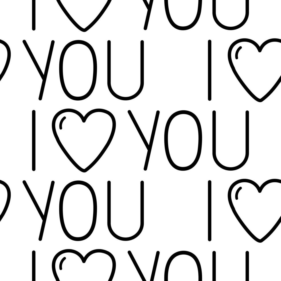 Cute doodle lettering, I love you pattern. Hand drawn doodle illustration. vector