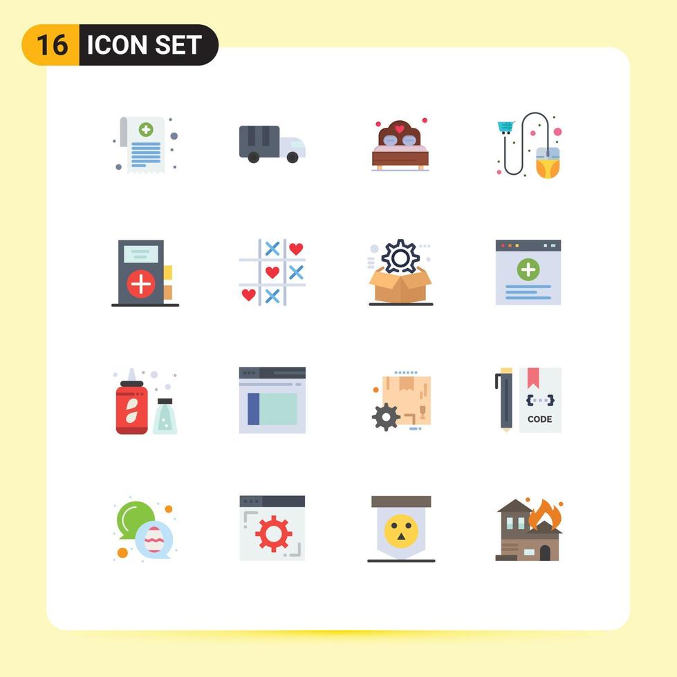 Modern Set of 16 Flat Colors and symbols such as disease mouse bed ecommerce cart Editable Pack of Creative Vector Design Elements