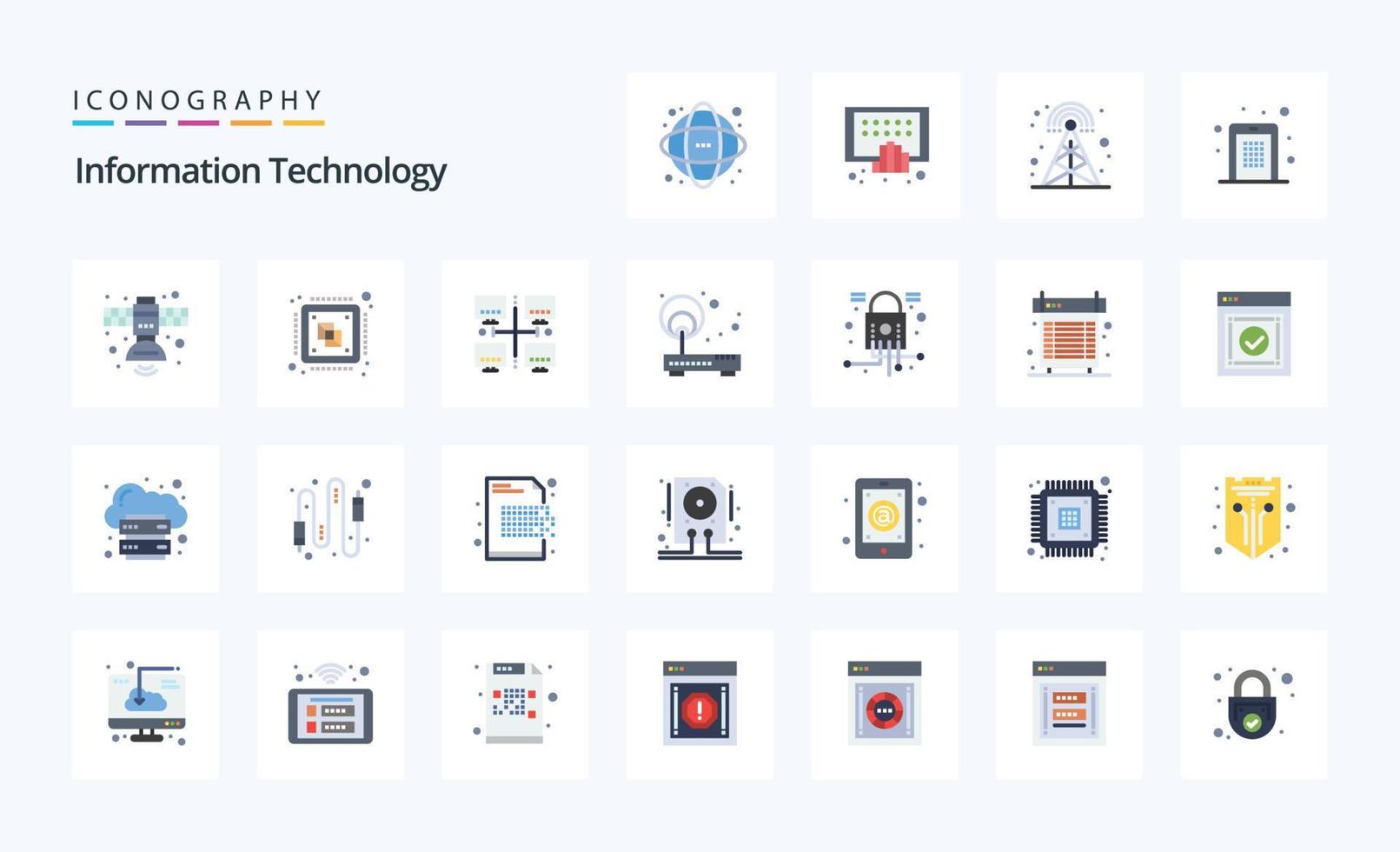 25 Information Technology Flat color icon pack vector