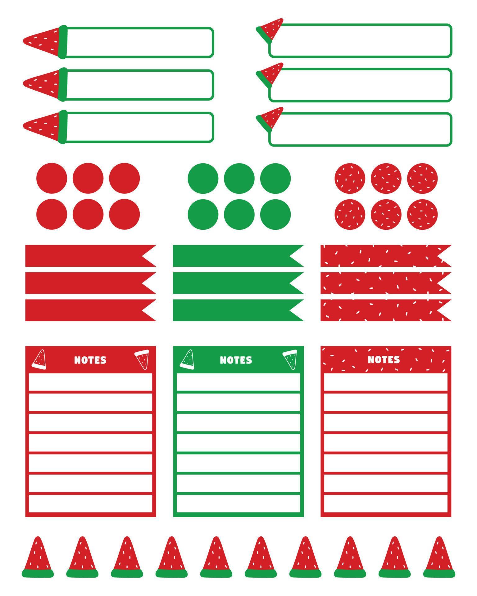 Set of planner stickers. Printable Planner Stickers. Planners and weekly days label. Bullet