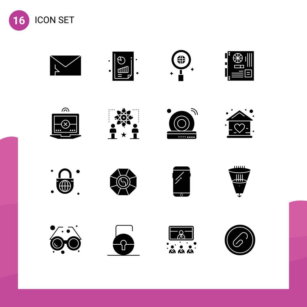 16 Creative Icons Modern Signs and Symbols of laptop mother graph analysis mainboard computer Editable Vector Design Elements