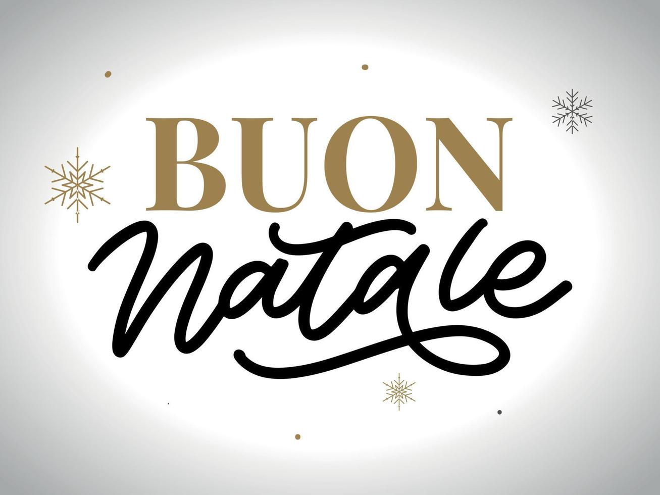 Navidad, tarjeta de felicitación de Buon Natale. Letras de escritura a mano en italiano. Letras de vacaciones. Plantilla de año nuevo. Vector vintage, diseño de tipografía.