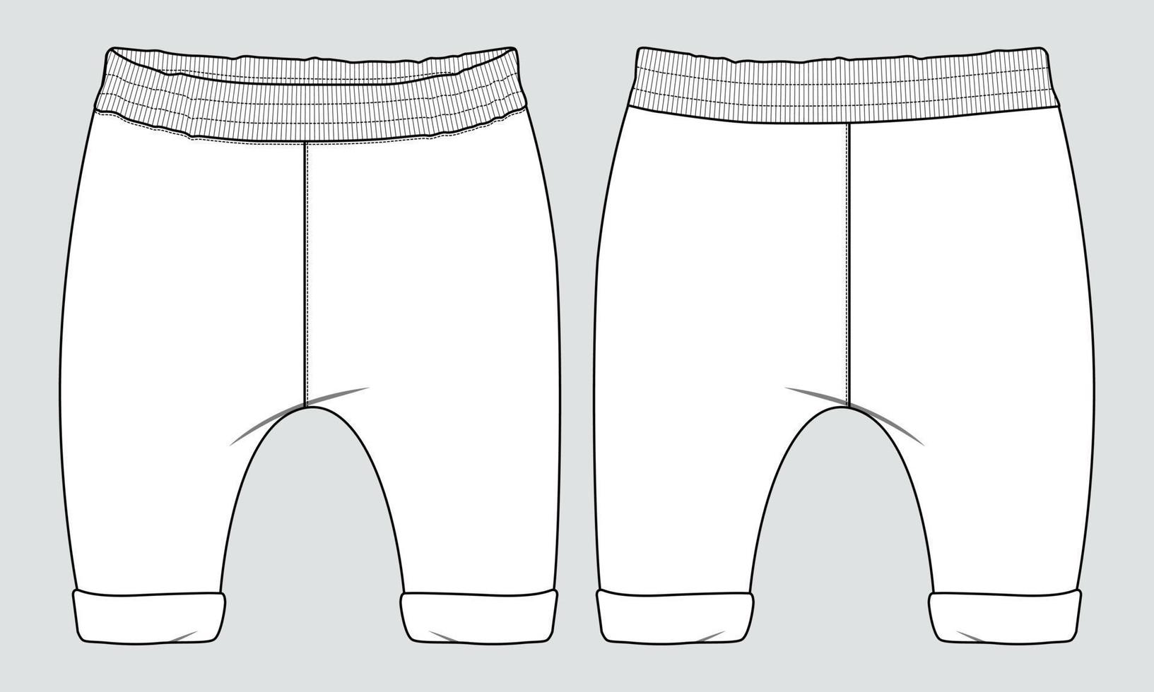 Fleece cotton jersey basic Sweatpant technical fashion flat sketch template for kids. vector