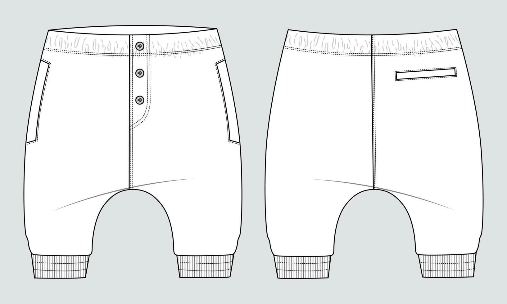 plantilla de boceto plano de moda técnica de pantalón de chándal básico de jersey de algodón polar para niños. vector