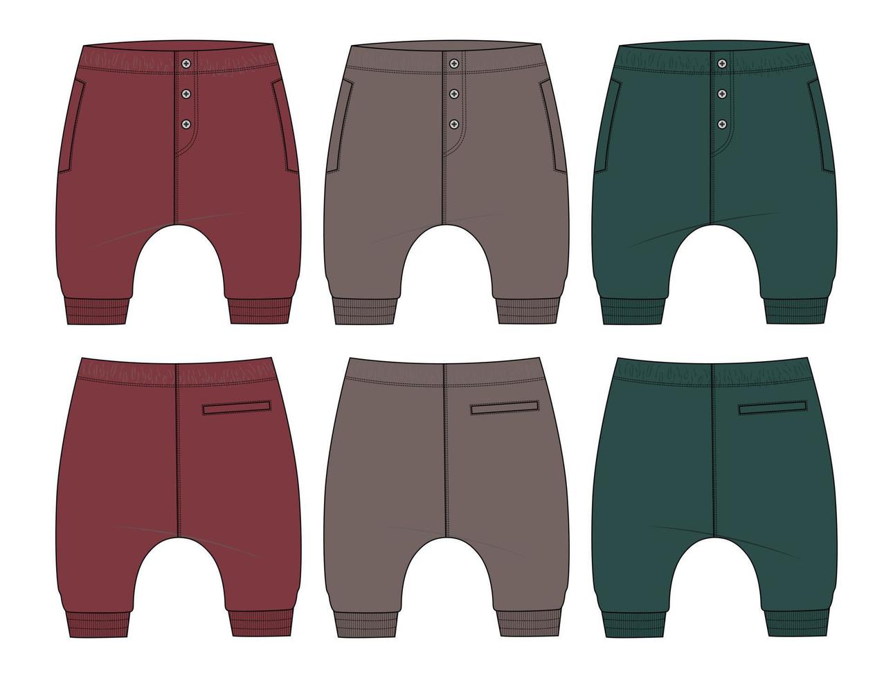 Sweatpants technical fashion flat sketch vector illustration template for kids.