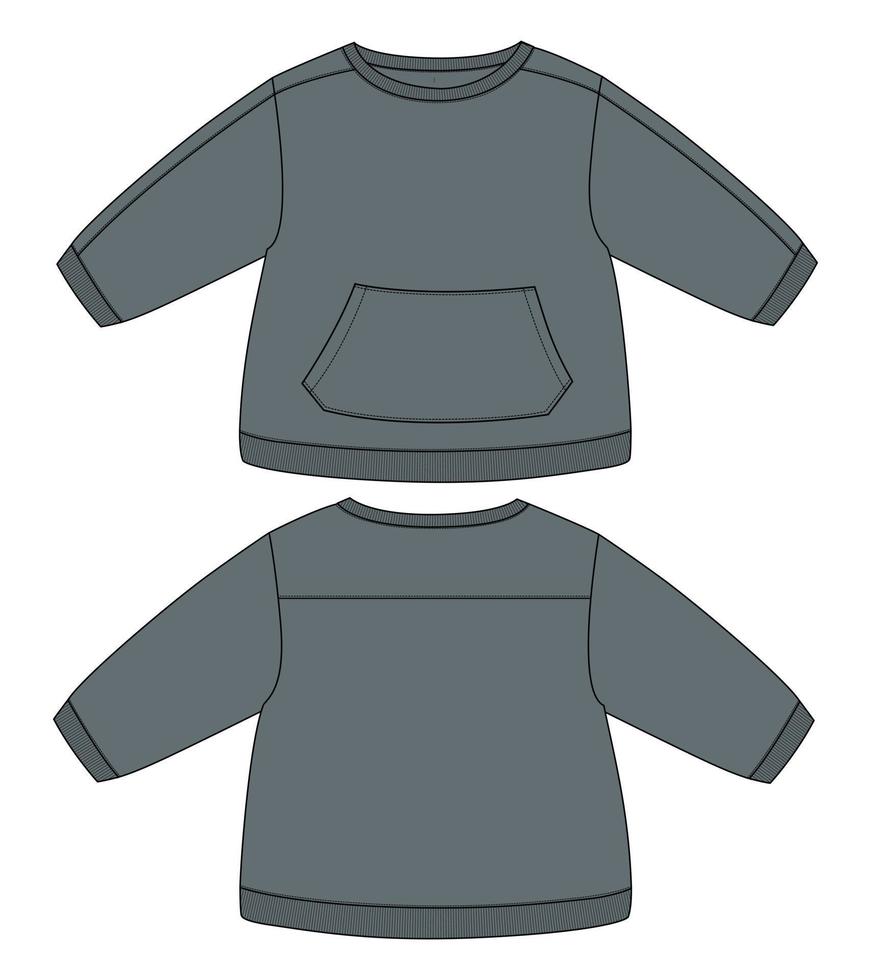Long sleeve sweatshirt technical fashion flat sketch vector illustration template for kids