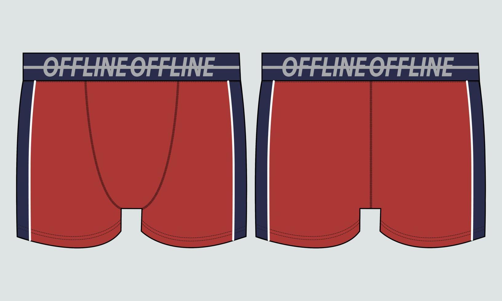 Male underwear Technical Fashion flat sketch vector illustration template front and back views.