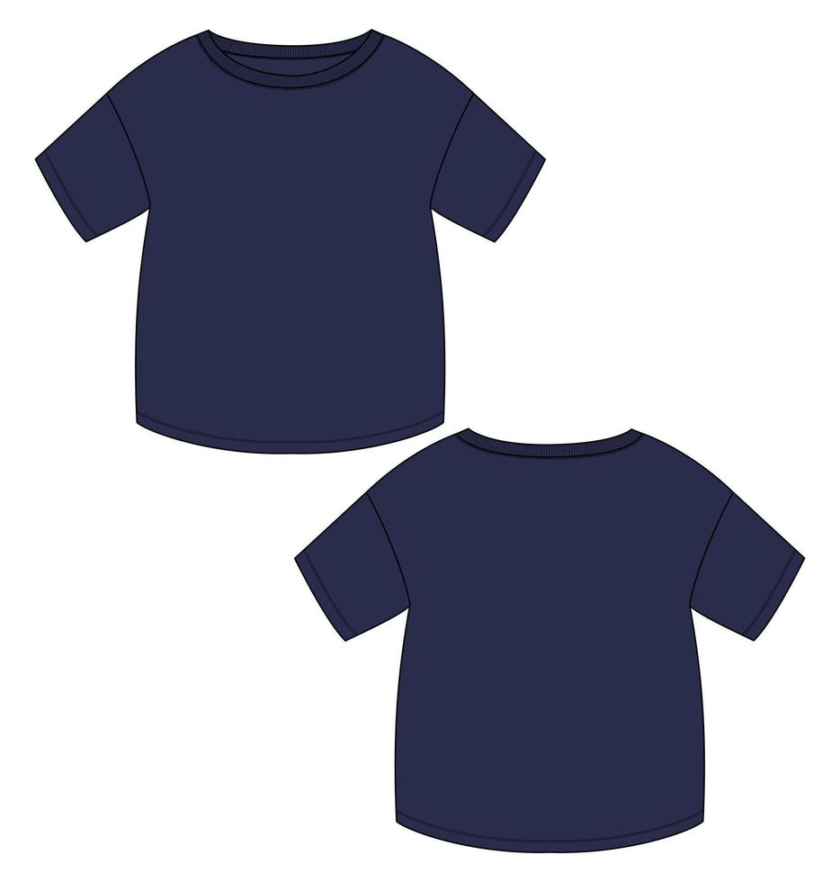 Short sleeve T- shirt tops Technical Fashion flat Sketch vector illustration Template for kids.