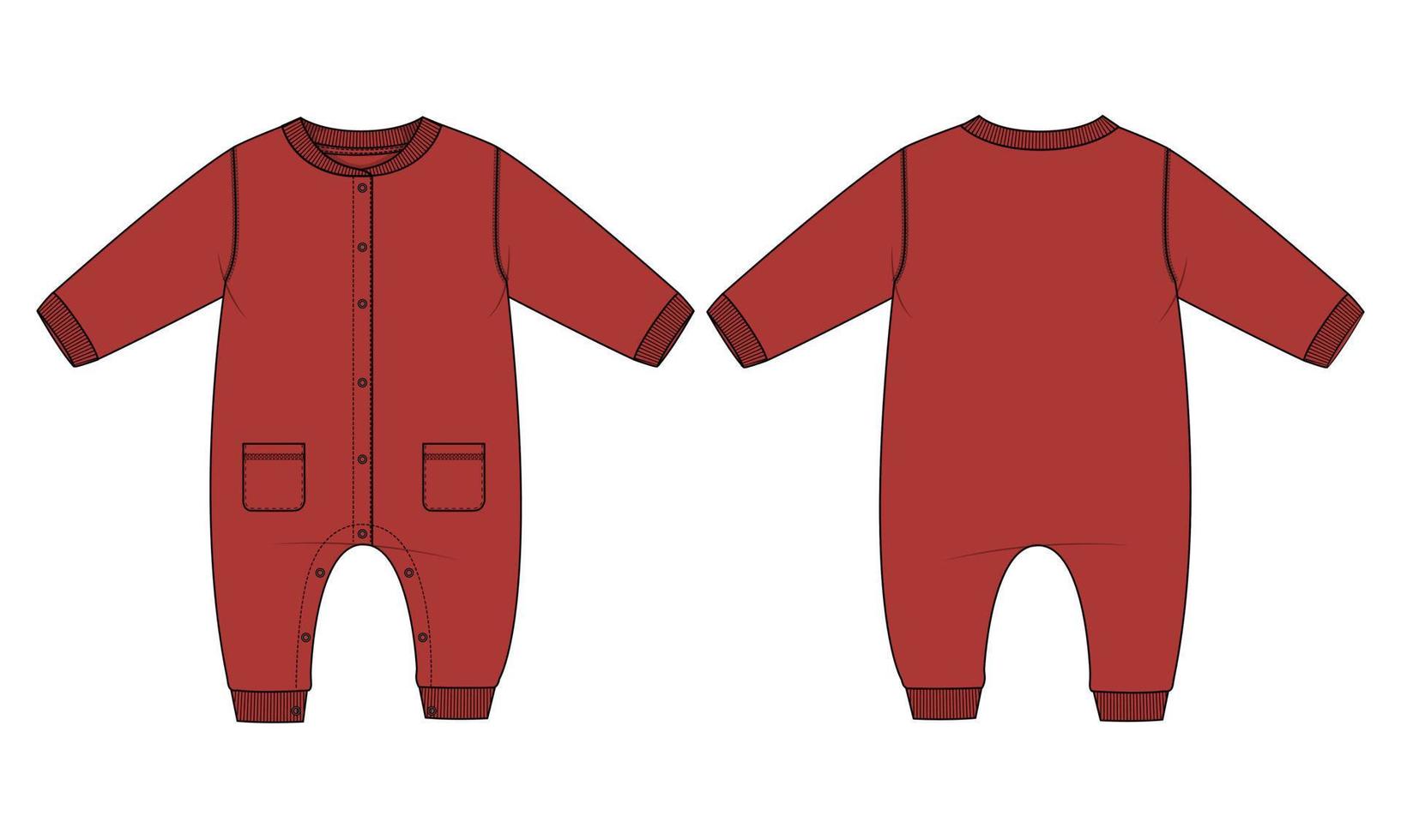 mono de bebé mameluco moda técnica dibujo plano vector ilustración plantilla vistas frontal y posterior